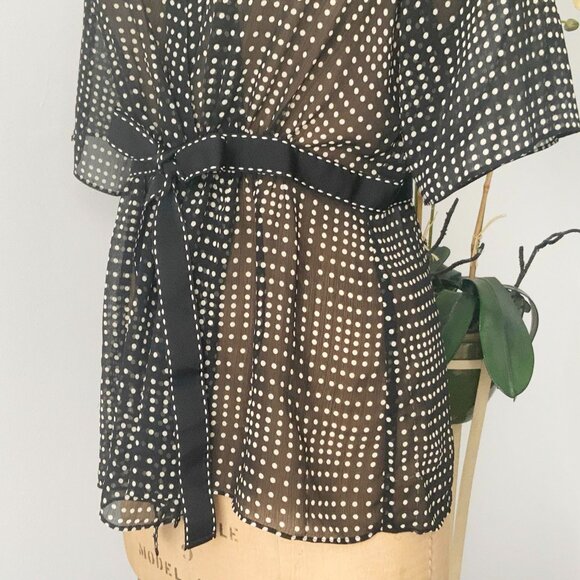 AXCESS Size 14 Semi See Through Black and White Polka Dots Polyester Waisted Top - Picture 10 of 13